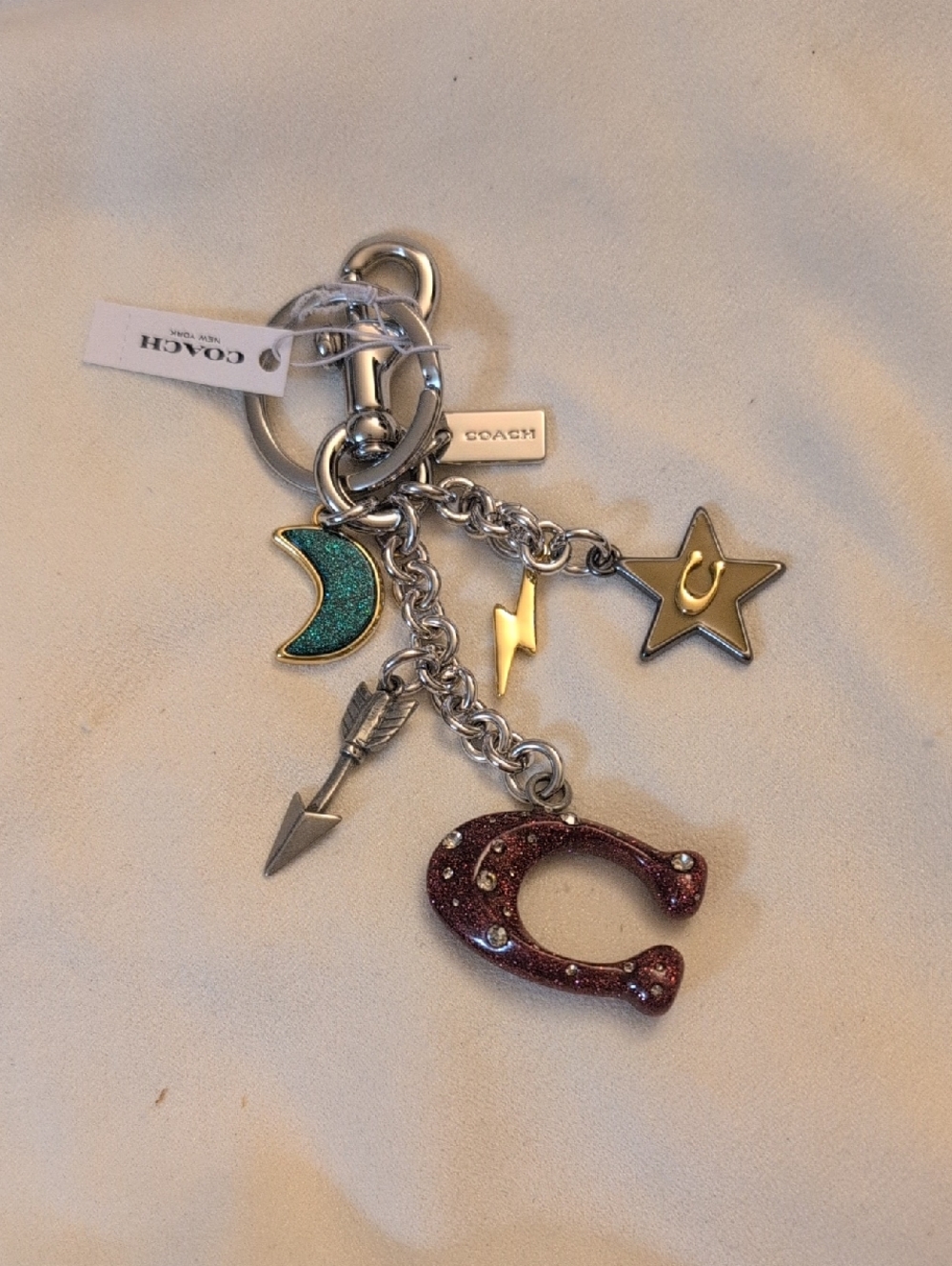 Coach Rare Silver Metal Keychain with Multiple Glitter Charms - ✨NWT✨